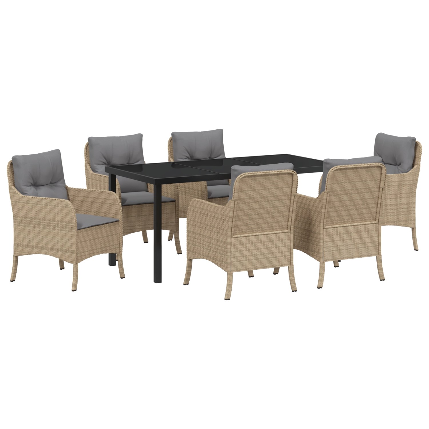 vidaXL 7-Teilige Garten-Essgruppe mit Kissen in Beige Poly Rattan 3380180 günstig online kaufen