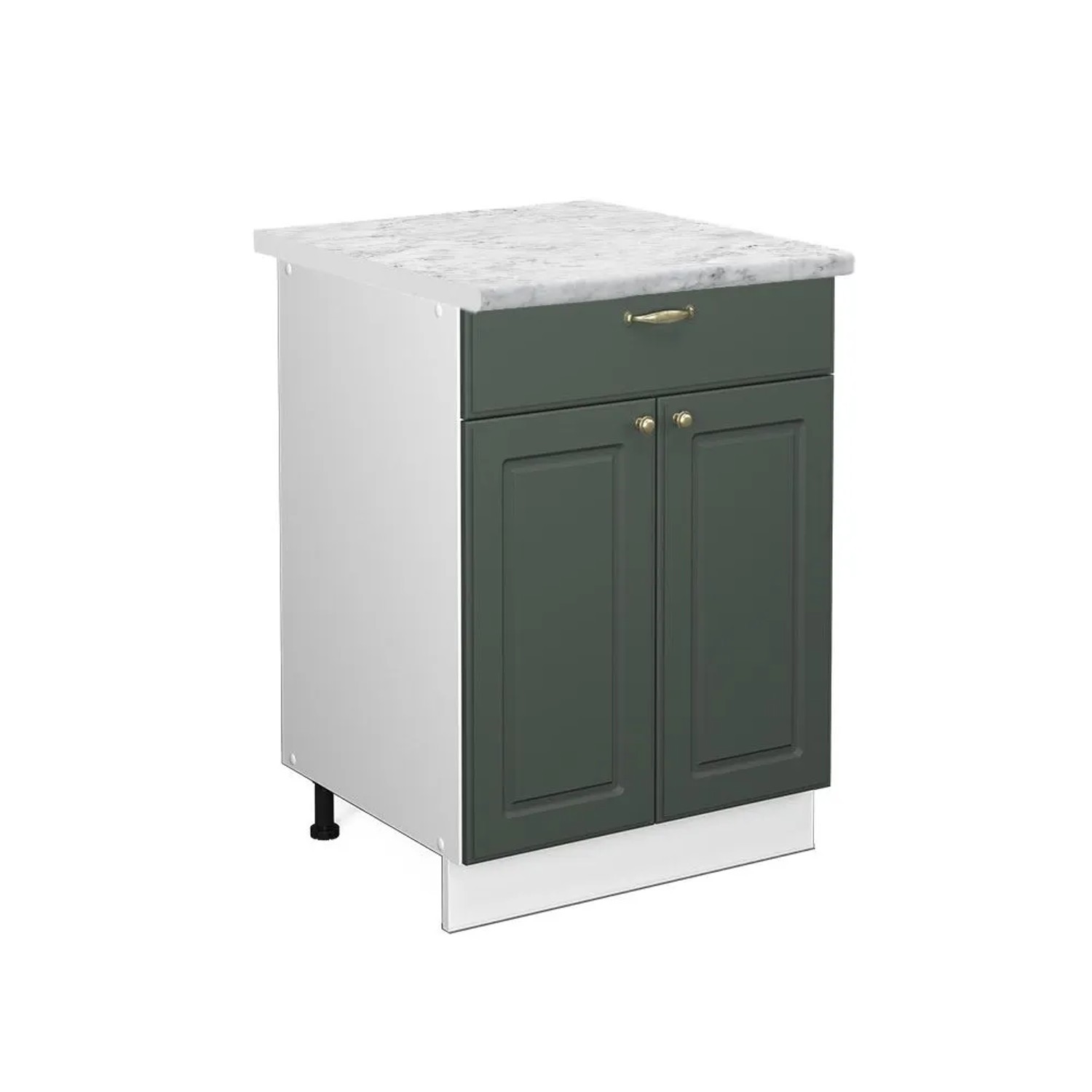 Vicco Küchenunterschrank Fame-Line Grün-Gold Landhaus Weiß 60 cm mit Schublade AP Marmor