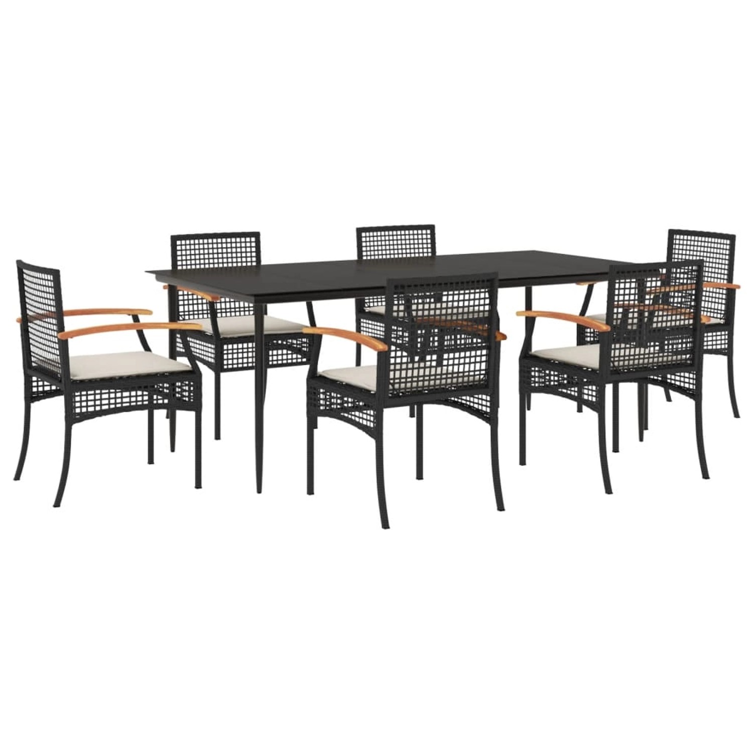 vidaXL 7-Tlg Garten-Essgruppe mit Kissen Schwarz Poly Rattan 3213601