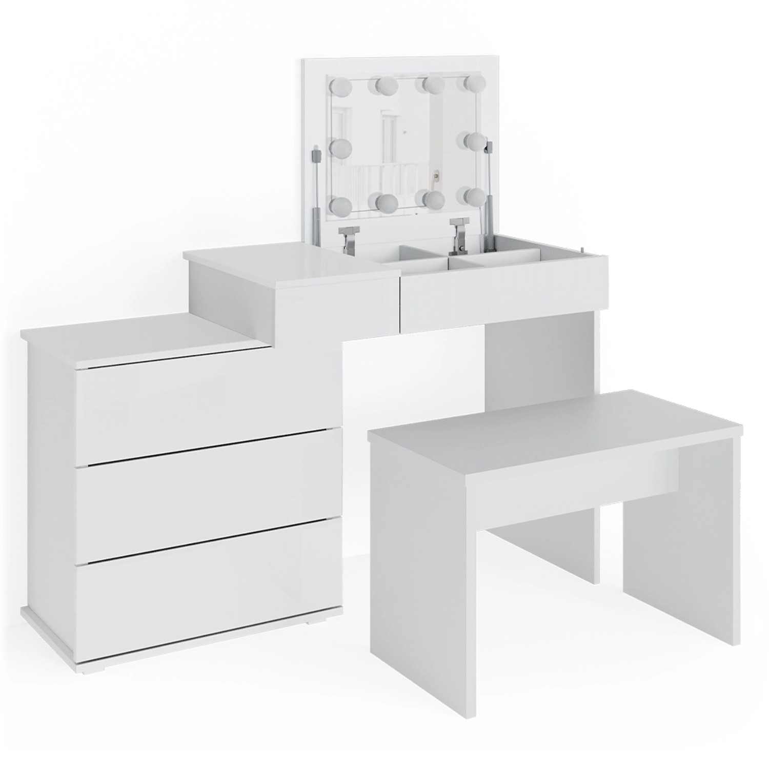 Vicco Schminktisch Lotos Weiß 117.4 cm mit LED Beleuchtung und Bank günstig online kaufen