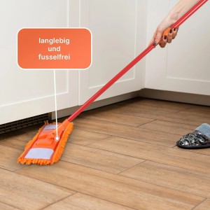 Bestlivings Bodenwischer mit orangem Mikrovelour Chenille Bezug im Einsatz.