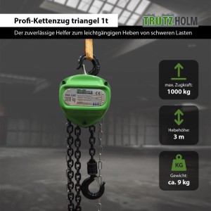 TRUTZHOLM Kettenzug, 1000 kg Tragkraft, 3 m Hubhöhe. Ideal für Werkstatt & Baustelle.