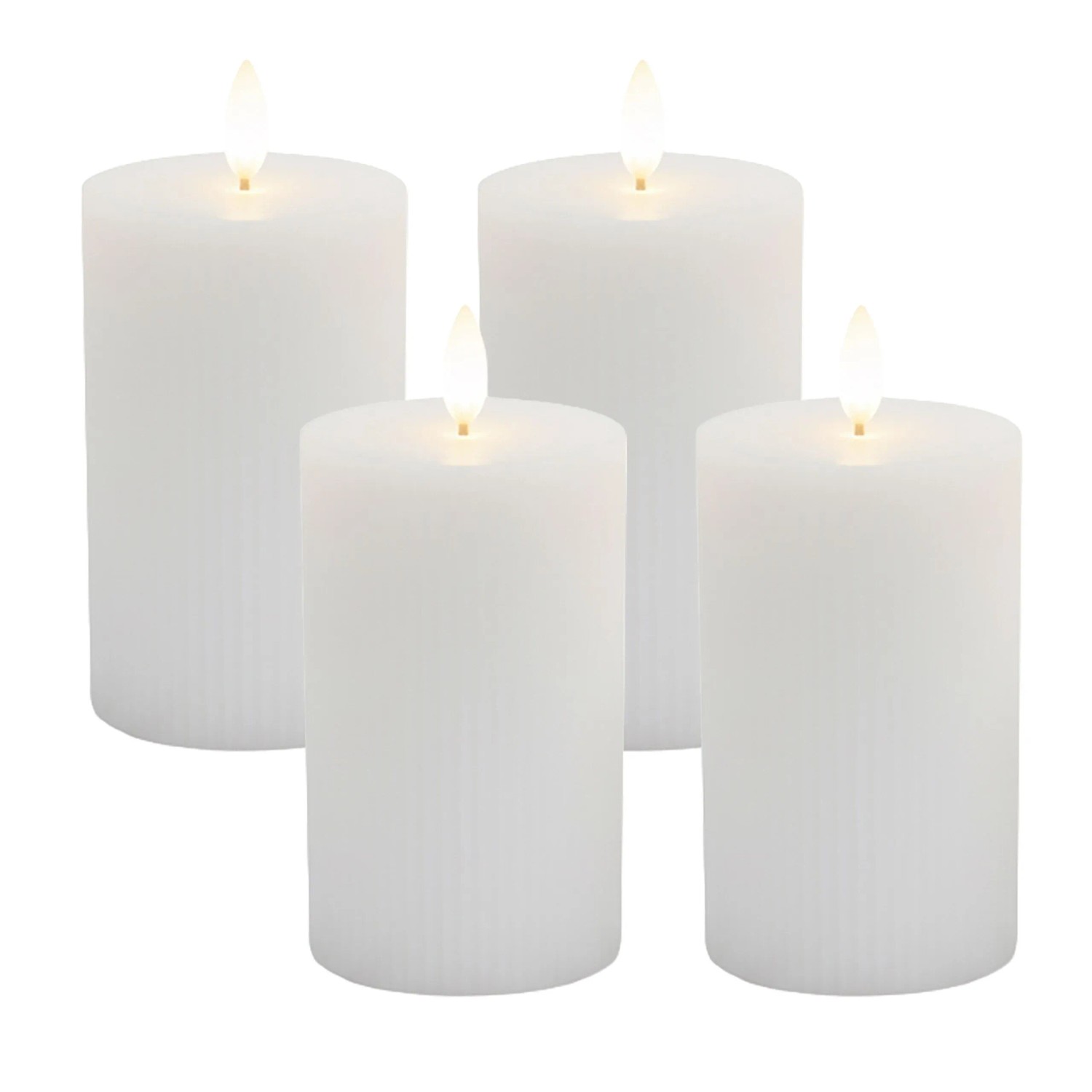Relaxdays LED Kerzen 4er Set Echtwachs Weiß Flammenlos Flackernd 13 cm x 7,5 cm