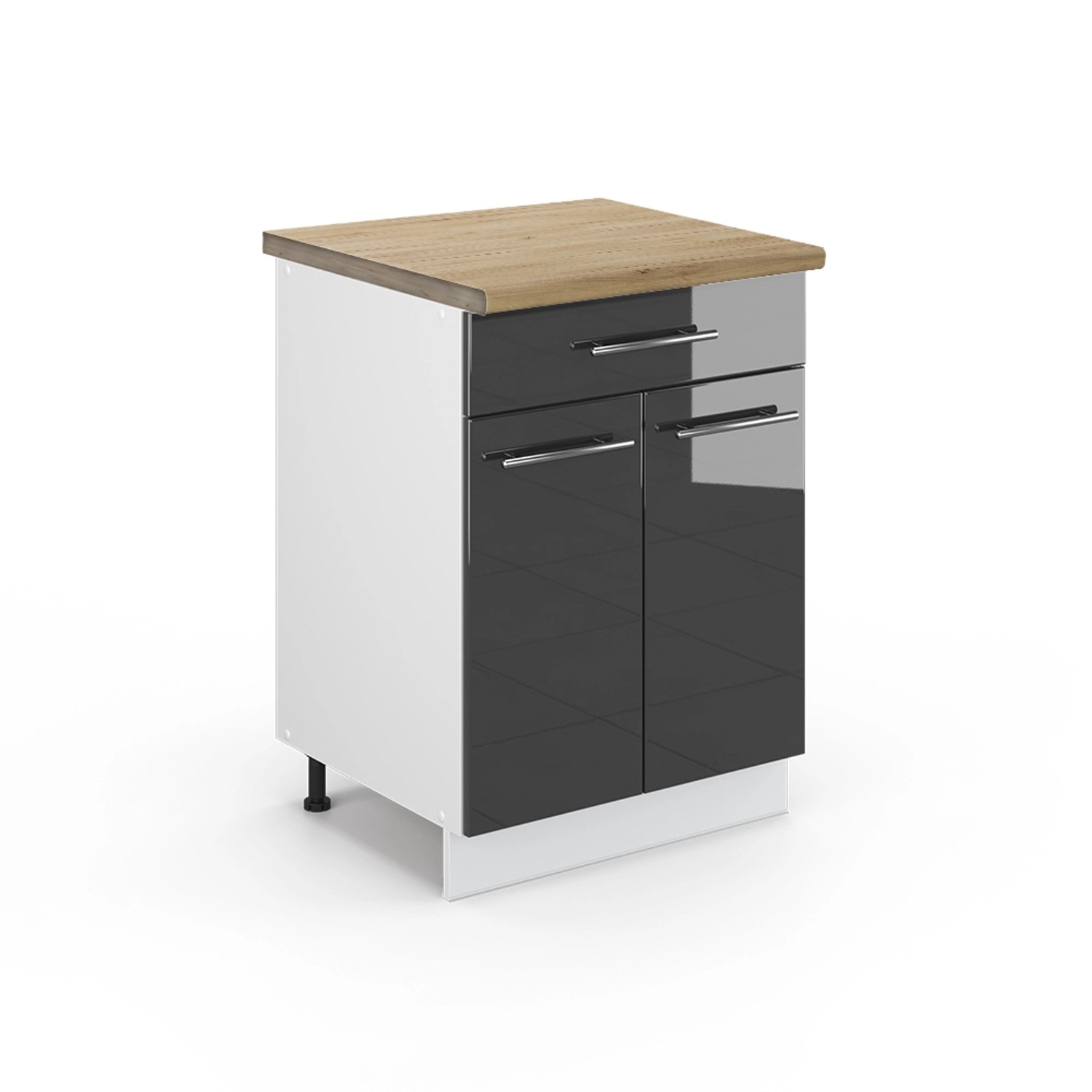 Vicco Küchenunterschrank Fame-Line Anthrazit Hochglanz/Weiß 60 cm mit Schublade AP Eiche
