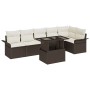 Braunes 7-teiliges vidaXL Garten-Sofa-Set aus Poly Rattan mit Kissen und Tisch mit Stauraum.