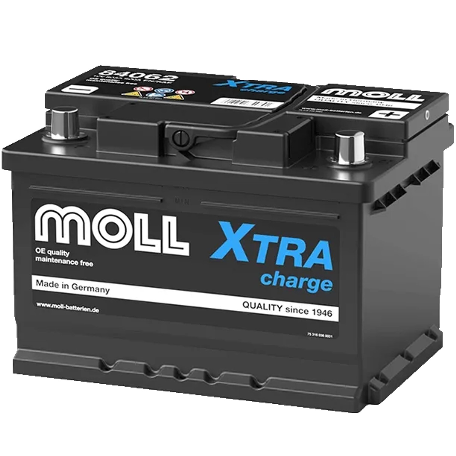 MOLL Batterien 84062 12V 62Ah 620A Xtra Charge Starterbatterie Made in Germany