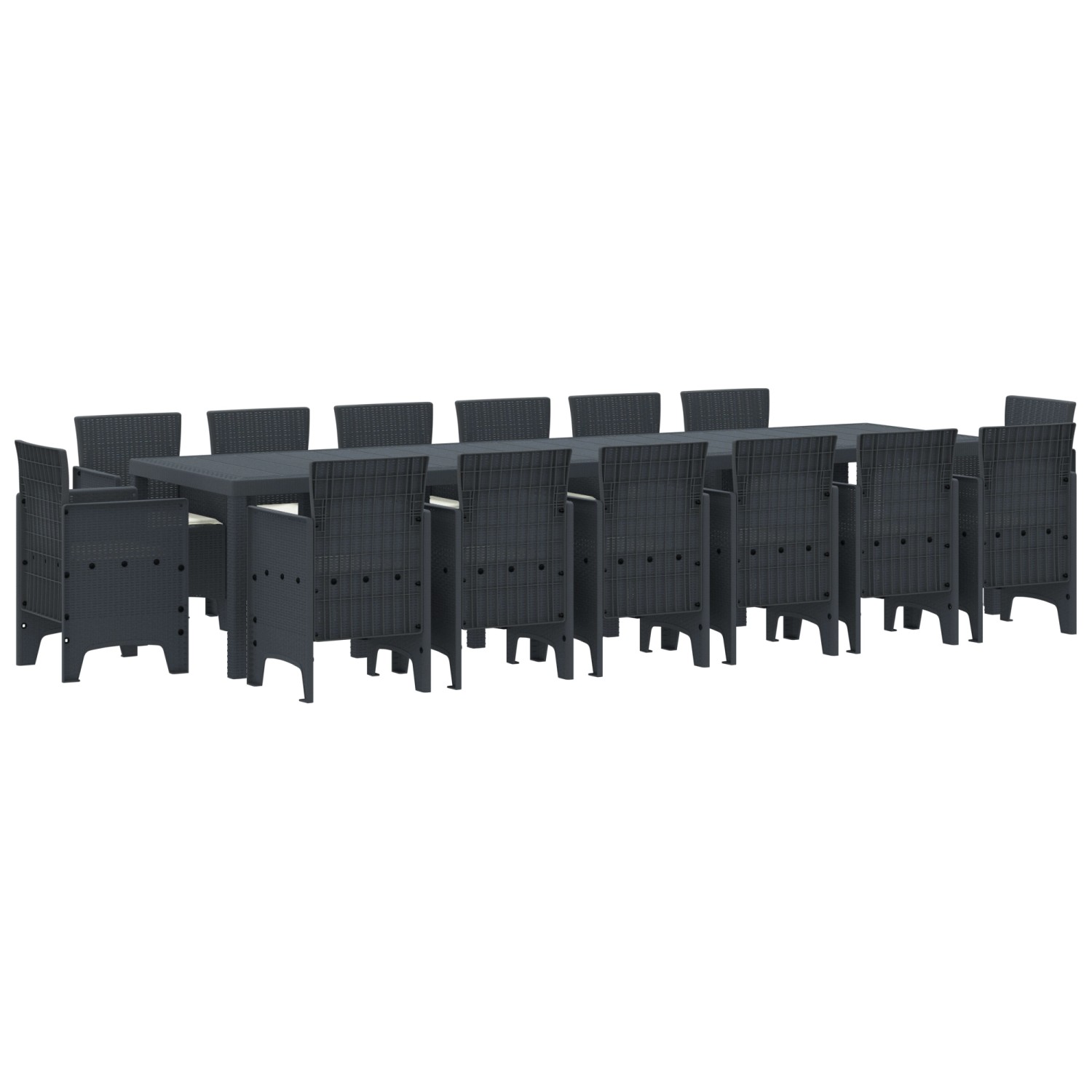 vidaXL 15-Teiliges Garten Essgruppe mit Kissen Anthrazit Poly-Rattan 3378636