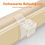 Detailaufnahme der verbesserten Befestigung des gelb-leinenfarbenen Sekey Doppelrollos.