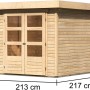 Karibu Holz-Gartenhaus Boras, naturbelassen, mit Flachdach und Doppeltür. Abmessungen: 209x213 cm.