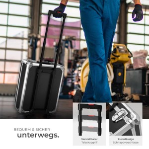 Tectake Werkzeugkoffer, 1200-teilig, Trolley mit Teleskopgriff, schwarz/silber. Ideal für Werkzeug-Sets.