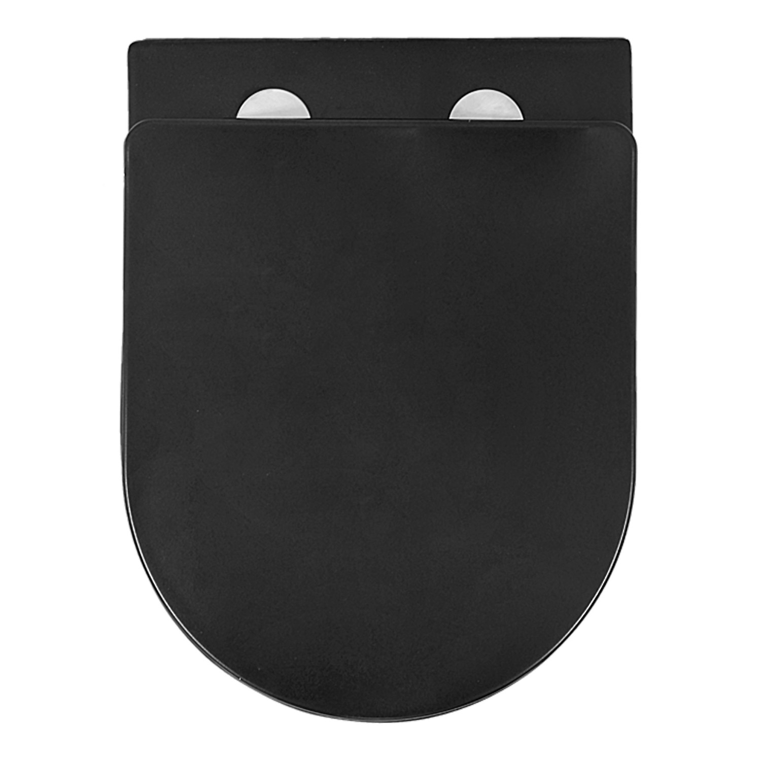 Schwarzes, spülrandloses Hänge-WC mit Nano-Beschichtung und Softclose-Sitz (LuxeBath, kurze Ausladung).