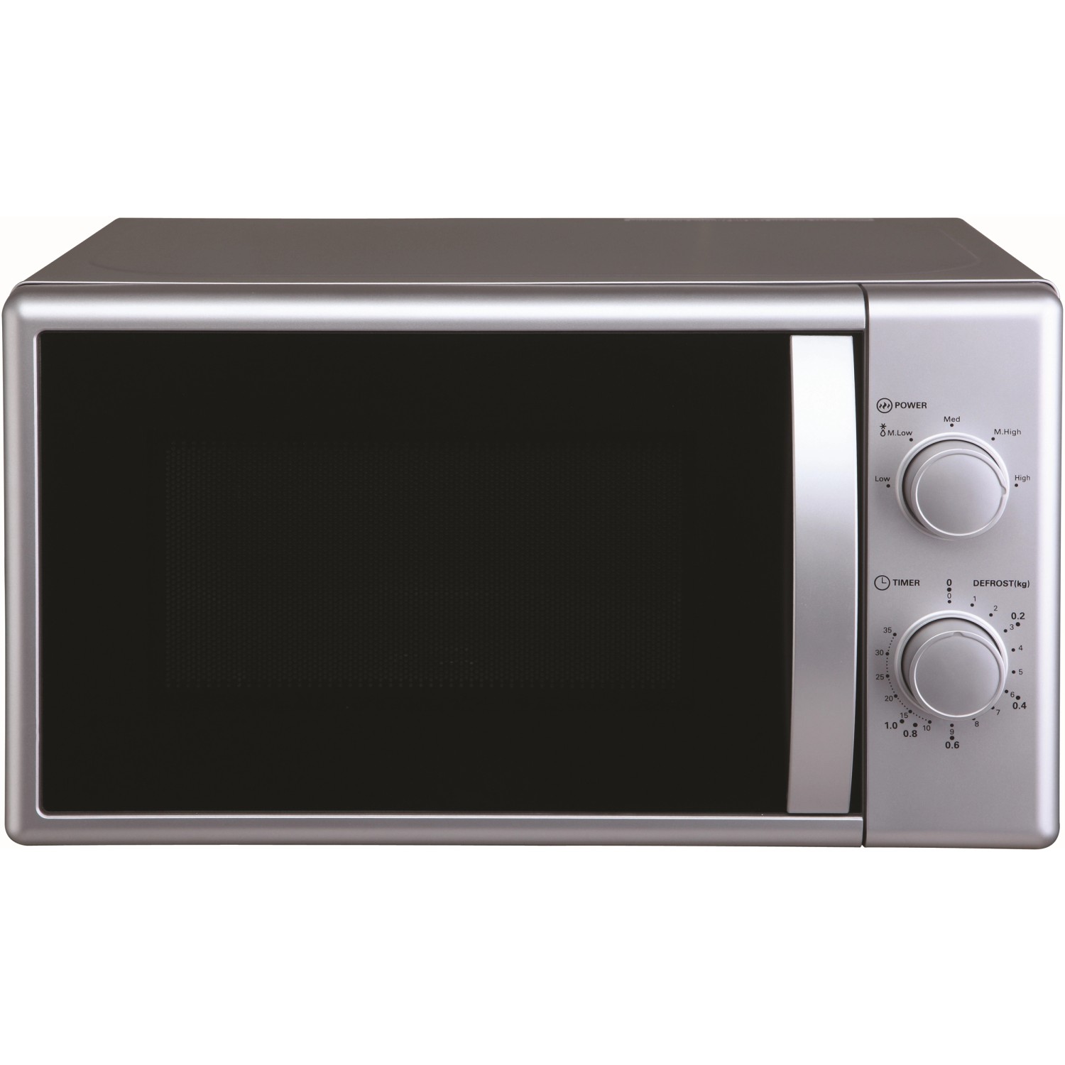 Silberne Mikrowelle für Flex-Well Exclusiv Küche, 20 Liter, 700 Watt.