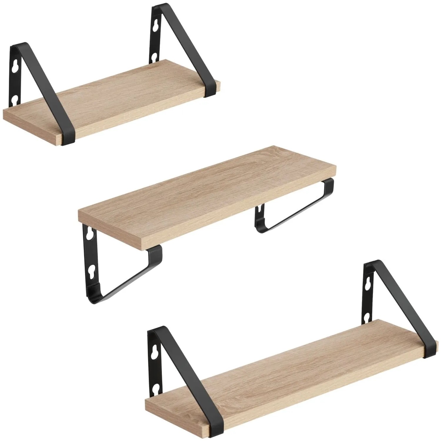 Tectake 3Er Set Wandregal Cowell Industrial Style Holz und Stahl  40 x 12 x 12 cm Industrial Holz Hell  Eiche Sonoma