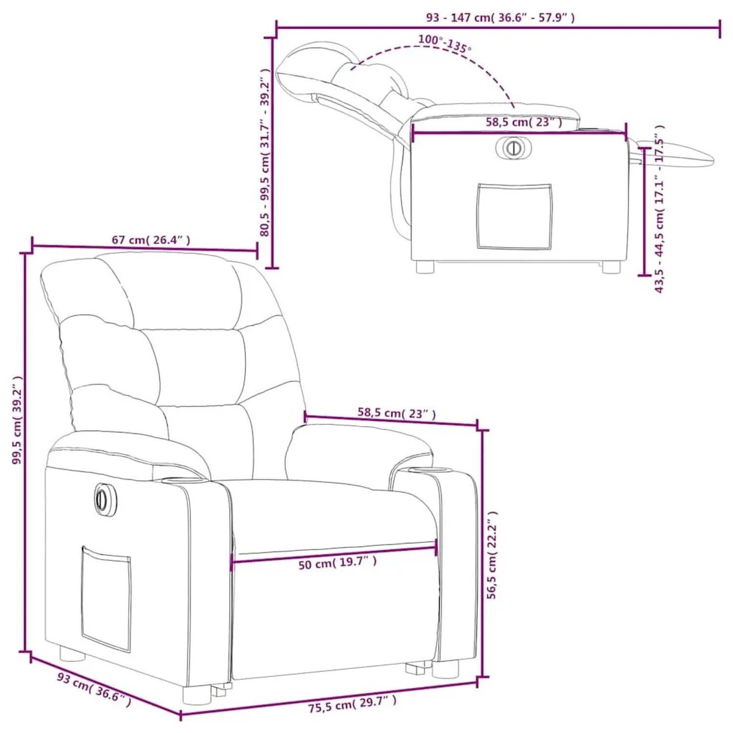 vidaXL Relaxsessel mit Aufstehhilfe Elektrisch Dunkelgrau Stoff 3206664_17