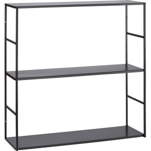 Schwarzes Metall-Regal Pinnock, 60x60x20 cm, mit drei Regalböden für Wohnaccessoires.