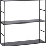 Schwarzes Metall-Regal Pinnock, 60x60x20 cm, mit drei Regalböden für Wohnaccessoires.