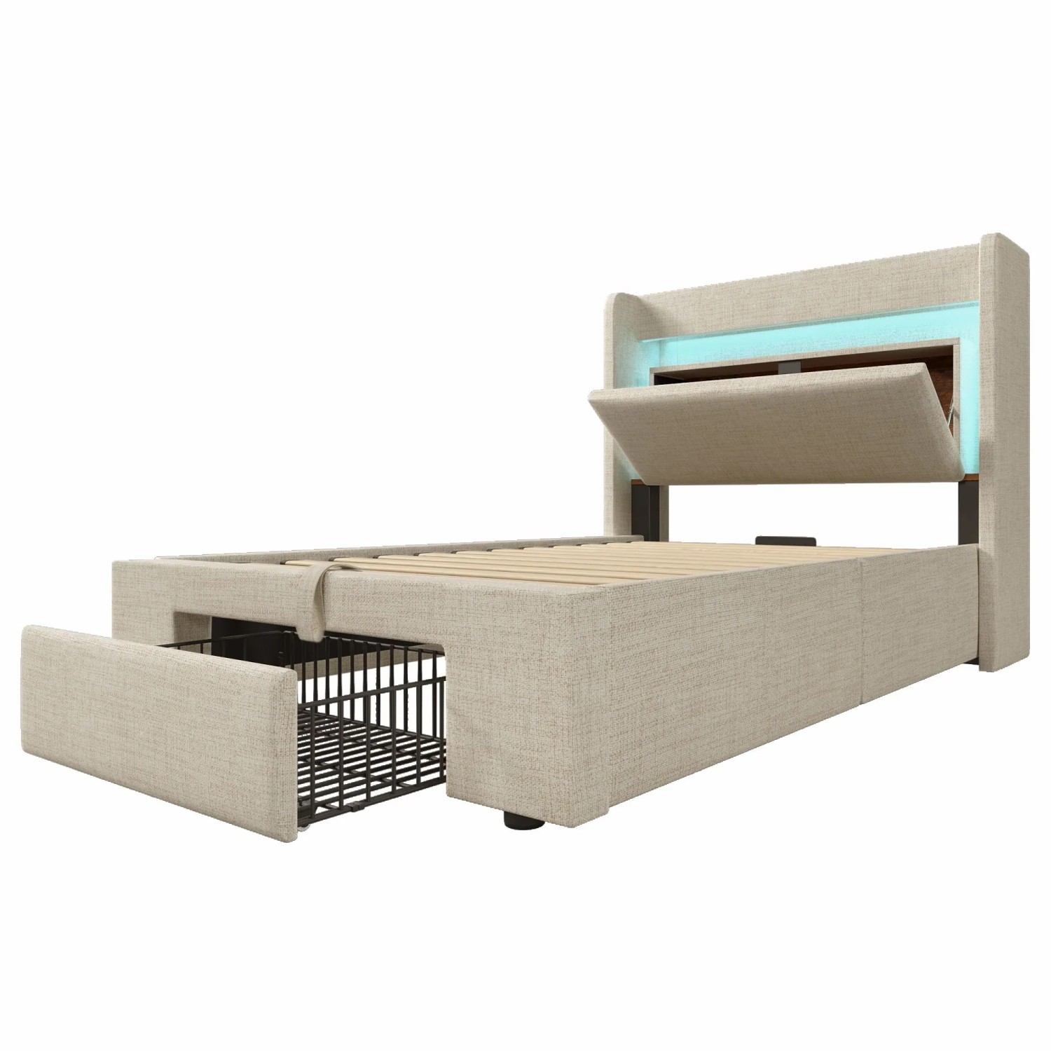okwish Polsterbett 90x200cm mit Hydraulischem Stauraum Kinderzimmer Beige ohne Matratze