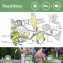 Paulmann Plug & Shine System: Schema der Gartenbeleuchtung mit LED-Leuchten, Kabeln, Trafo und Installationsschritten.