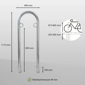 2er Set TRUTZHOLM Fahrradanlehnbügel, 111,5x40cm, Stahl feuerverzinkt, Ø49mm, Typ U