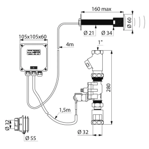 Delabie TEMPOMATIC G1B WC-Druckspüler Hinterwandmontage 160 mm 230/12 V