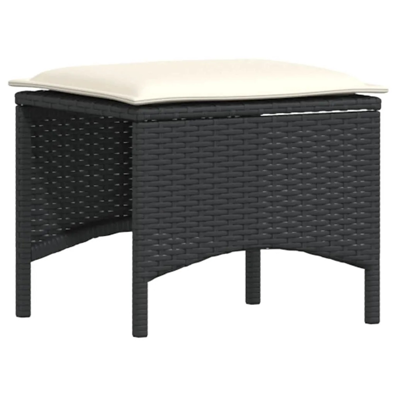 Schwarzer vidaXL Gartenhocker aus Rattan mit cremefarbenem Kissen, Teil der Gartenmöbel Sofagarnitur.