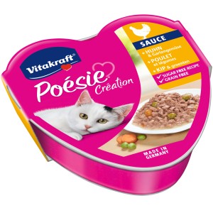Vitakraft Poésie Création Katzennassfutter mit Huhn und Gemüse in Sauce, 85g Herzschale.