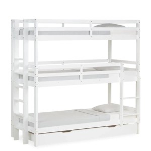 Homestyle4u Etagenbett mit Matratzen 90x200 cm Kinderbett Dreifachbett Hochbett Bettkasten