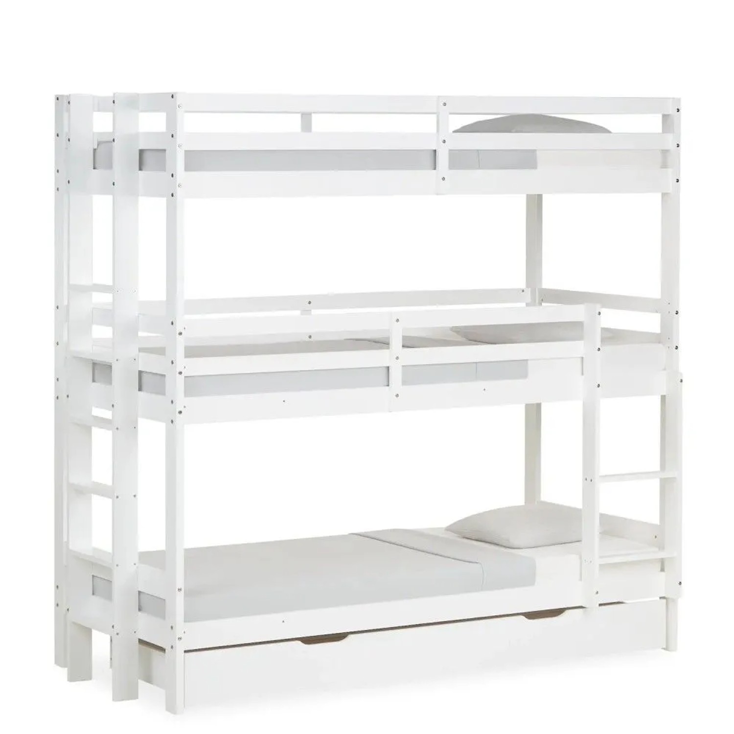 Homestyle4u Etagenbett mit Matratzen 90x200 cm Kinderbett Dreifachbett Hochbett Bettkasten