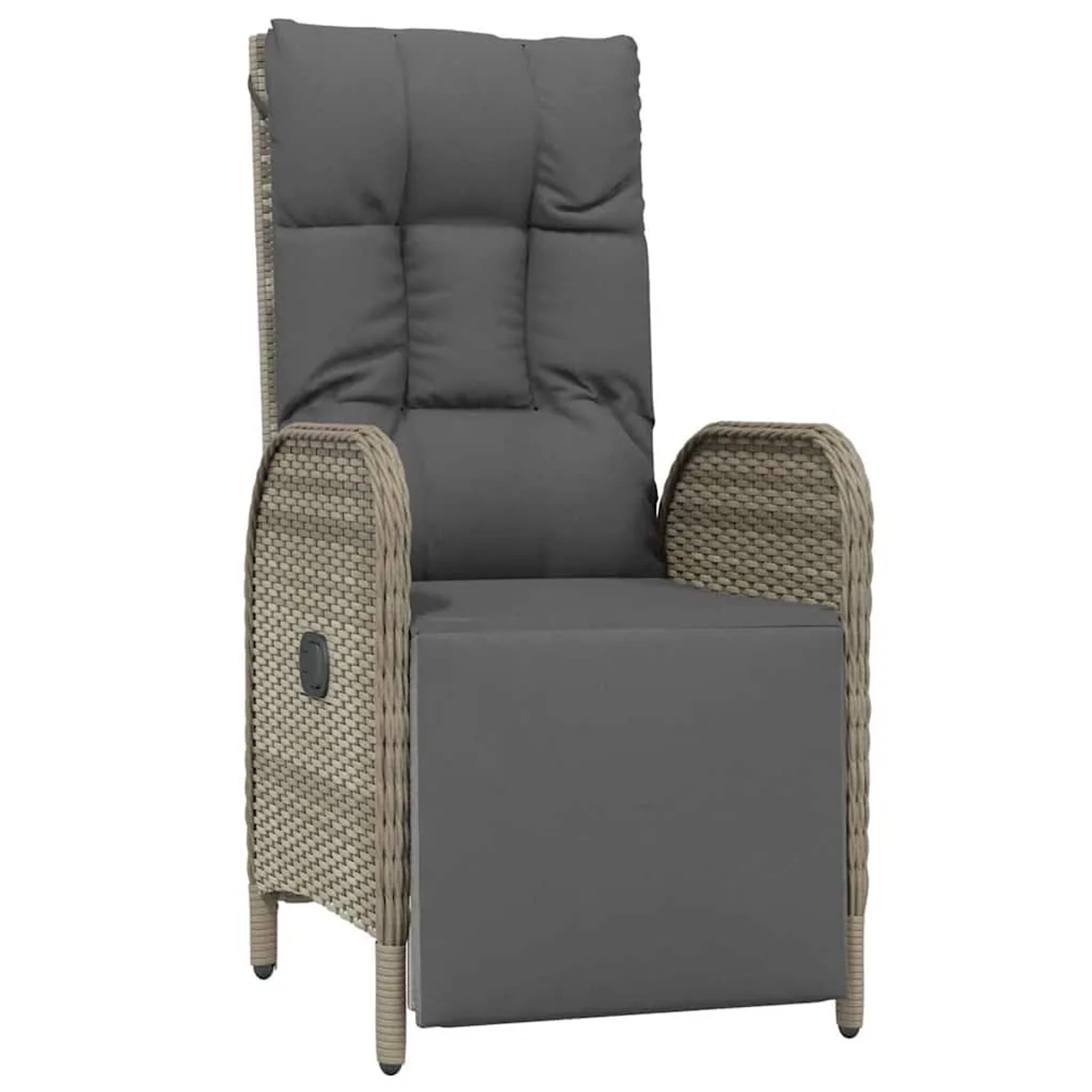 Grauer vidaXL Garten-Relaxsessel aus Polyrattan mit Kissen für Gartenmöbel.