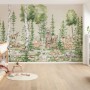 Kinderzimmer mit Fototapete Tiere Grün (4x2,5m) mit Waldtieren wie Bären, Rehe und Hasen.