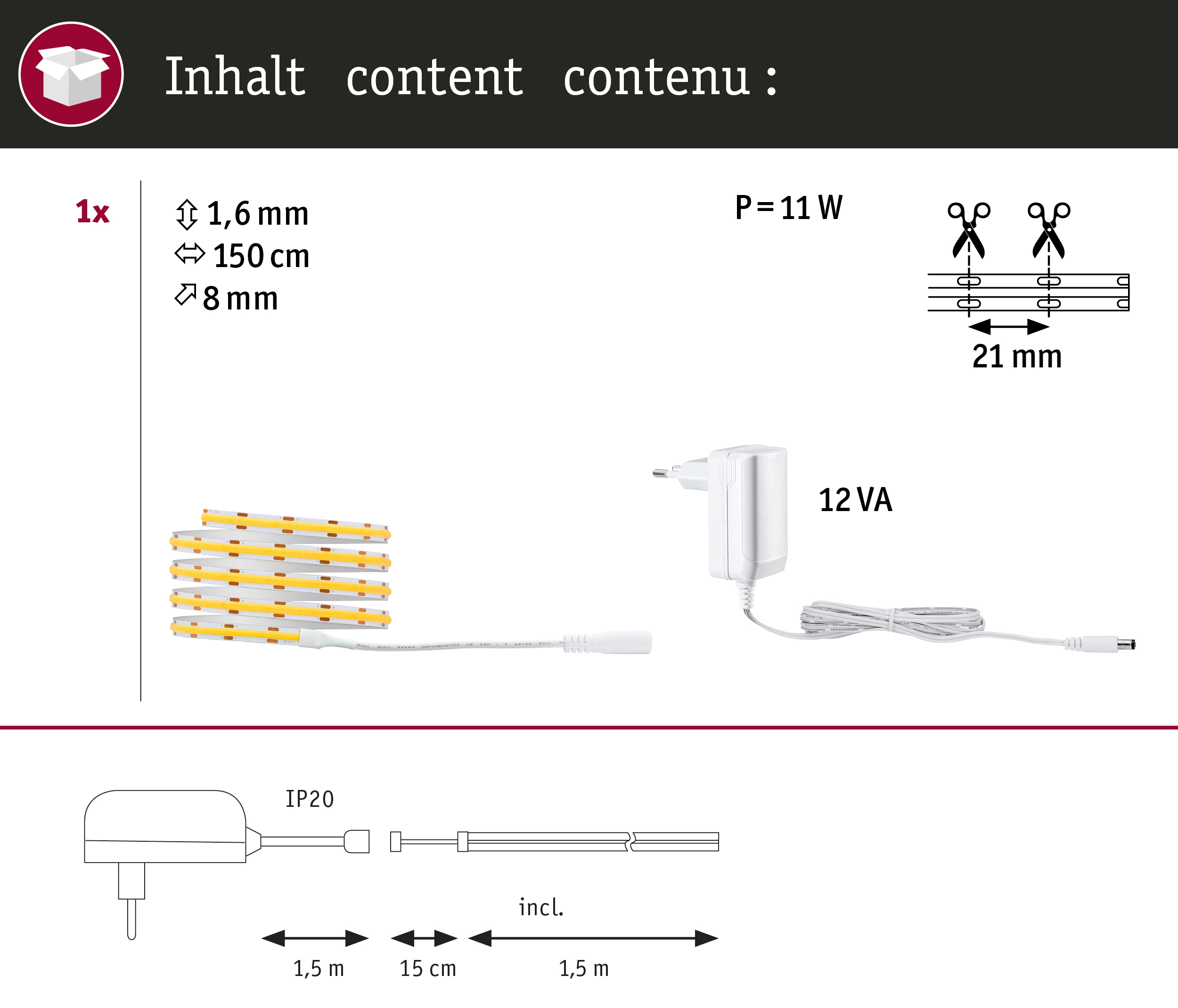 Paulmann SimpLED LED Strip Komplettset m OBI Weiß kaufen COB bei 7W 1,5