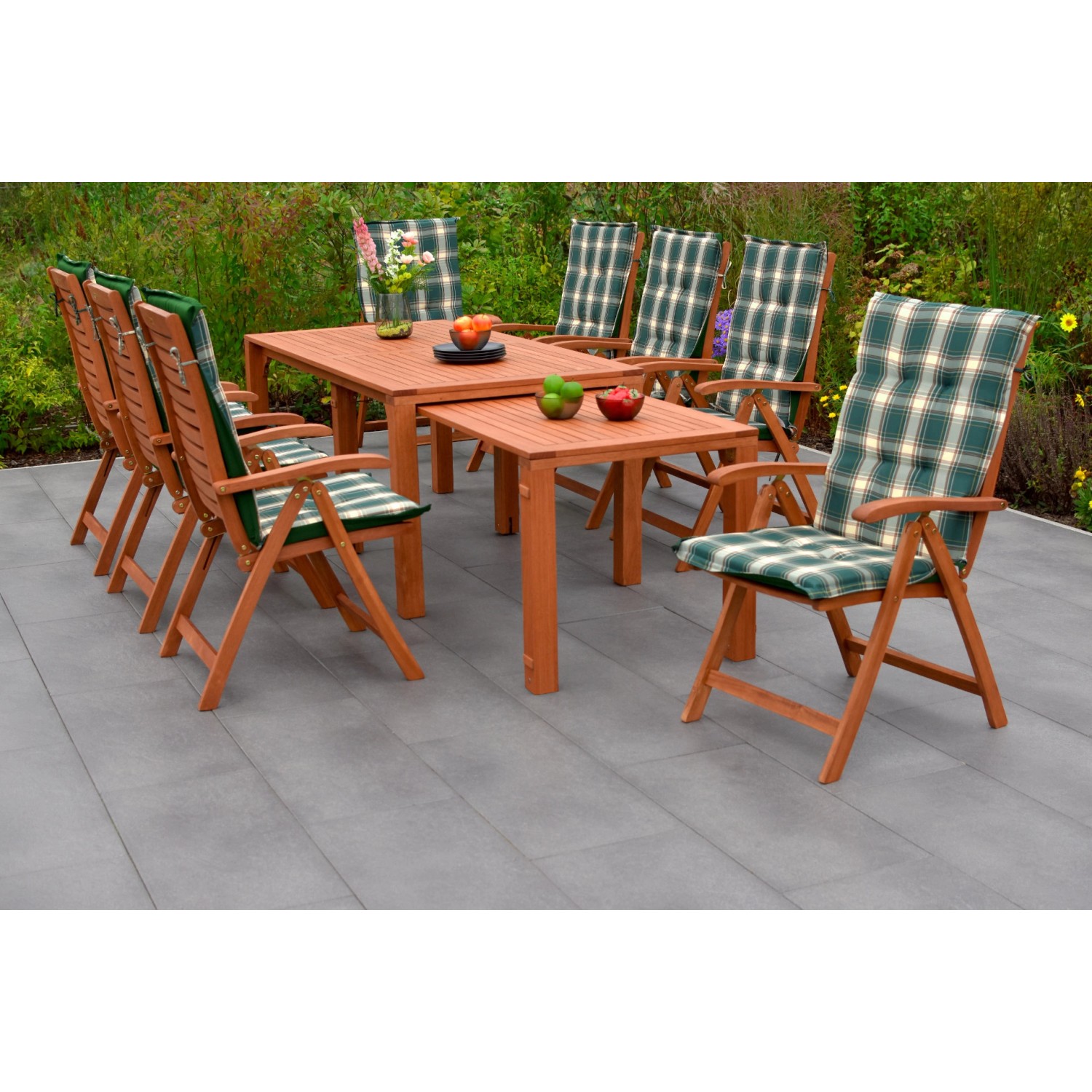 Merxx La Plata Set 17-tlg. 8 Klappsessel 8 Auflagen Flex-Gartentisch Ausziehbar