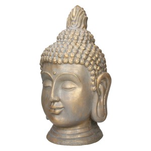Buddha Figur Kopf, 74,5cm, Bronzeoptik, Polyresin, Dekorative Gartenfigur für Haus und Garten.