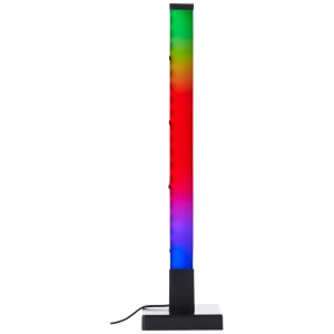 Schwarze LED-Tischleuchte Neele mit RGB-Farbwechsel und CCT-Funktion.
