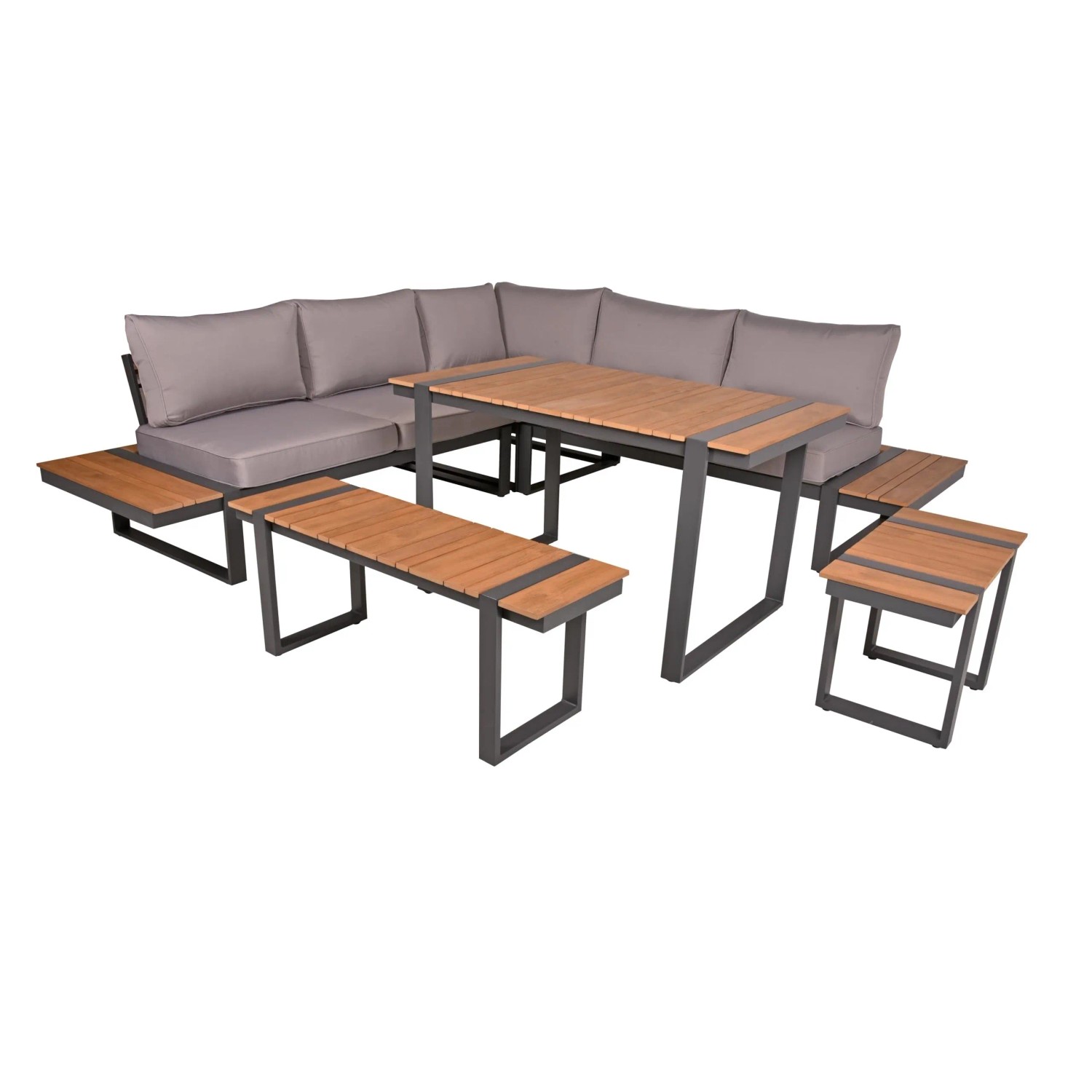 Thumbnail - DELUKE Gartenloungeset GERD 6-tlg Alu-Kunststoff Dunkelbraun Gartenloungeecke Gartenmöbel Set Garten Lounge-Eckgruppe Lo...