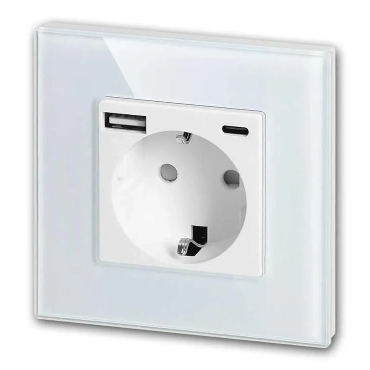 world-trading-net UP-Steckdose mit USB-A&-C Ladeg Glas-Rahmen Weiß