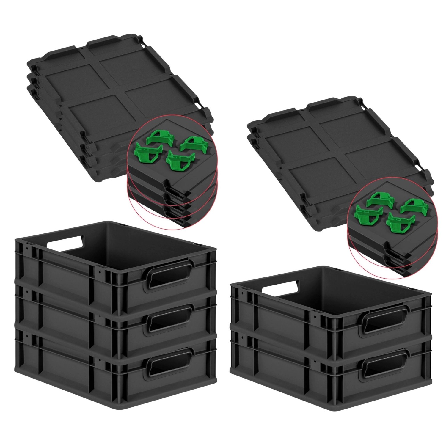 PROREGAL SparSet 5x Eurobox Nextgen Grip Mit Auflagedeckel Und Grünen Versc günstig online kaufen