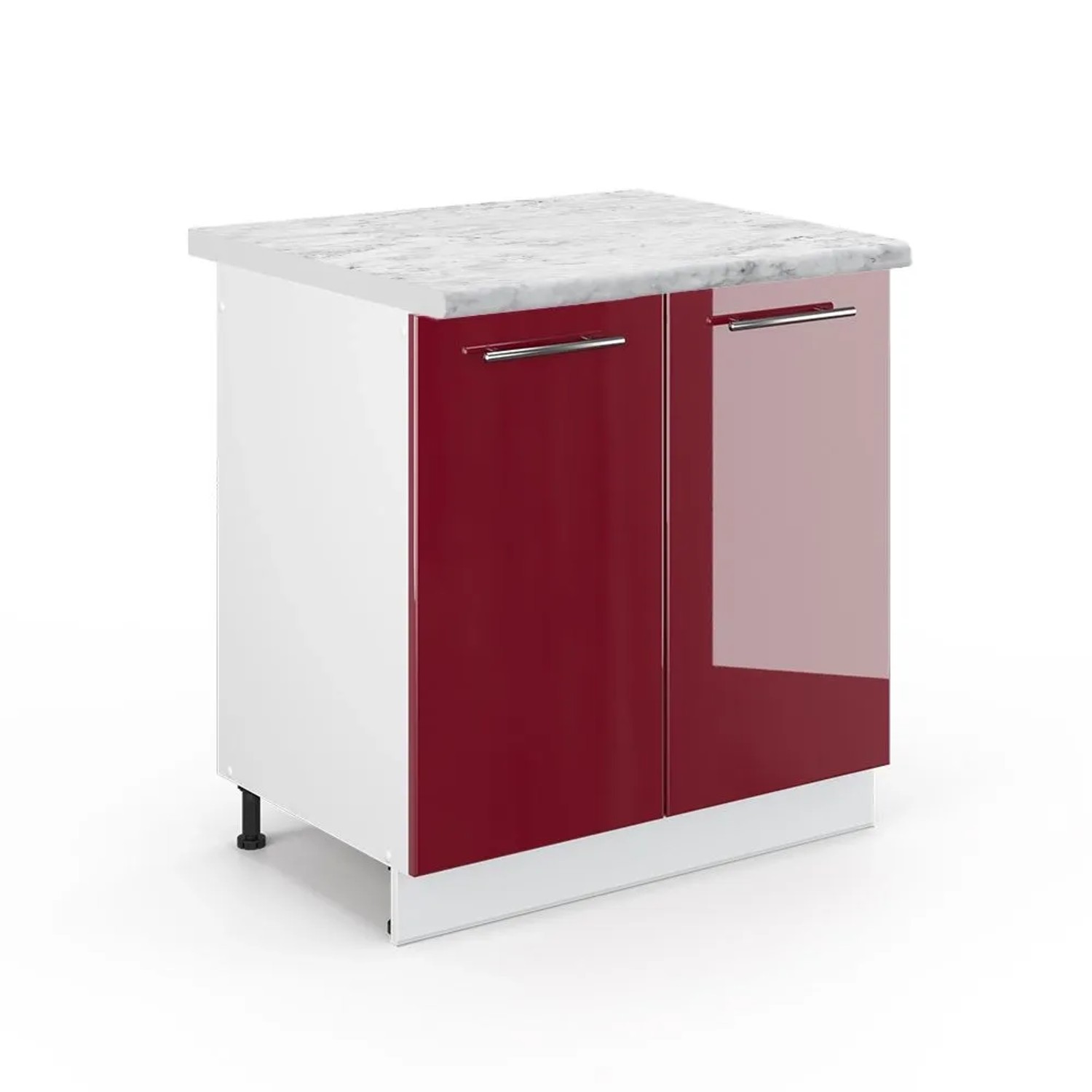 Vicco Spülenunterschrank Fame-Line Bordeaux Hochglanz Weiß 80 cm AP Marmor