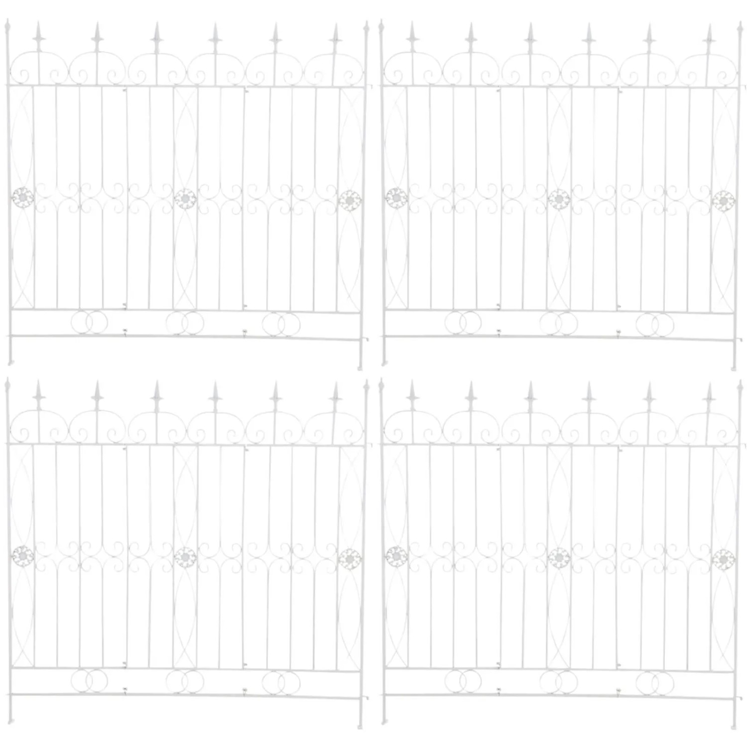 DELUKE Gartenzaun LINUS 4er Set Antik 124x1x116cm Metall Weiß Steckzaun Element Rankzaun Eisen