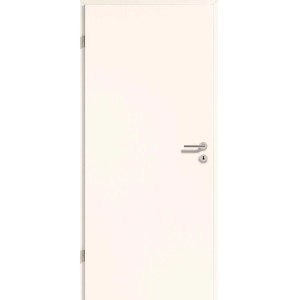 Weiße CPL Zimmertür (86x211cm) mit Linksanschlag und silberner Drückergarnitur.