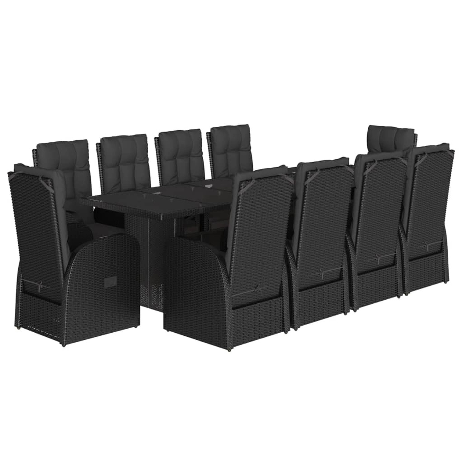 vidaXL 11-Tlg Garten-Essgruppe mit Kissen Schwarz Poly Rattan 3277658 günstig online kaufen
