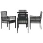 Schwarze 5-tlg. vidaXL Garten Essgruppe aus Poly Rattan mit Tisch und Stühlen.