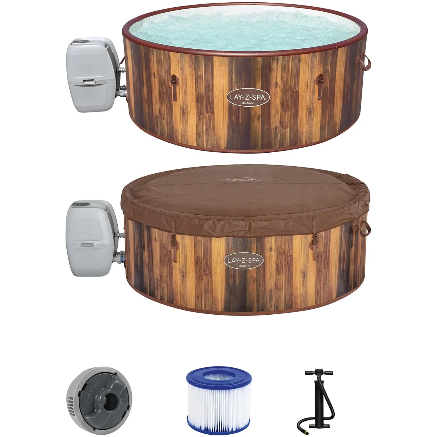 LAY-Z-SPA Helsinki AirJet Whirlpool, Holzoptik, mit Zubehör und Abdeckung.