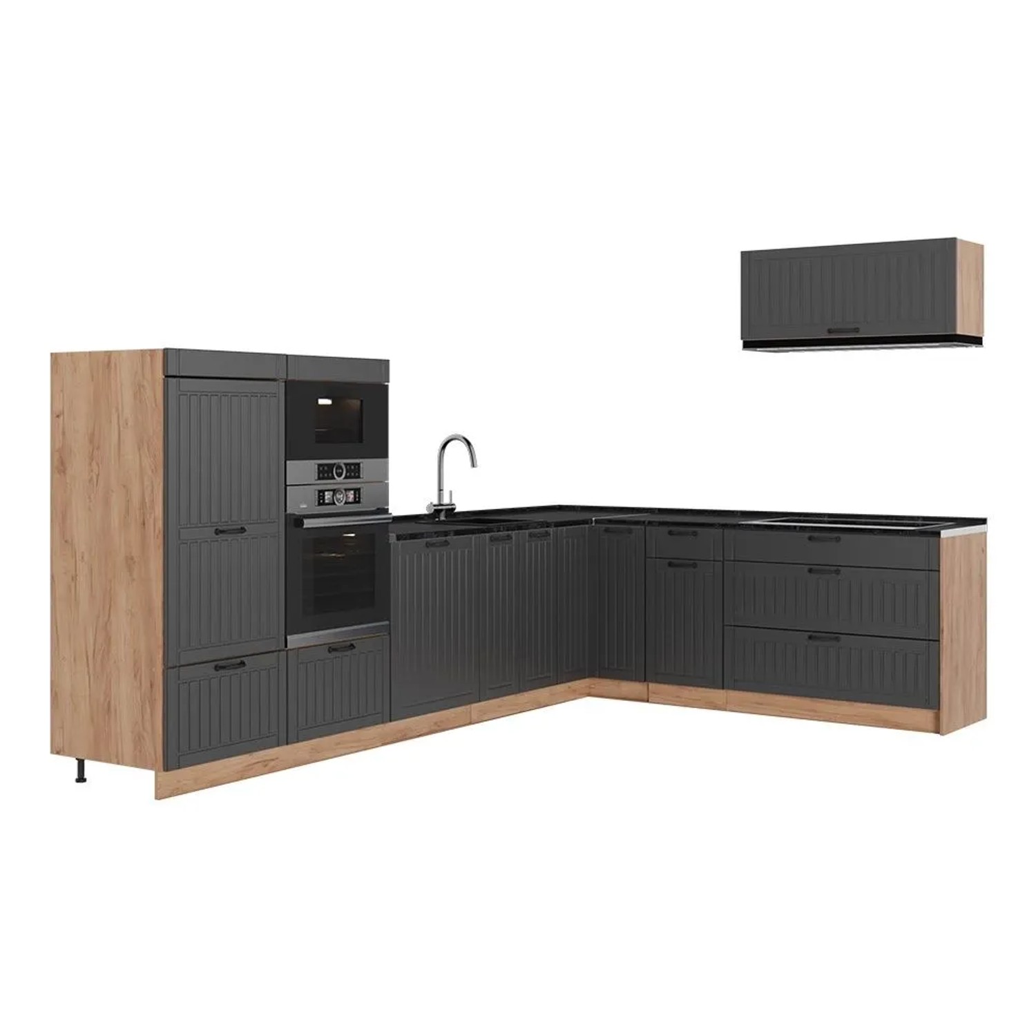 Vicco Eckküche Fame-Line Dunkelgrau/Goldkraft Eiche 327 x 154 AP Anthrazit Art Nr 64388