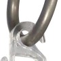 Mydeco Gardinenring in Edelstahl-Optik mit transparentem Gardinenhaken für 16 mm Stangen.