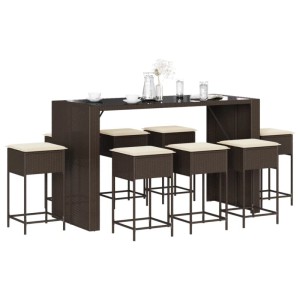 vidaXL 9-Tlg Gartenbar-Set mit Kissen Braun Poly Rattan 3261512