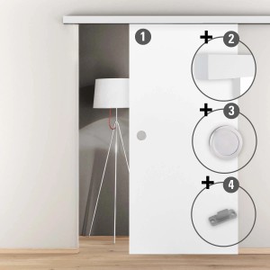 Novadoors Holzschiebetür-Set Ontario Bianco, Weißlack, mit Softeinzug und Griffmuschel.