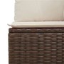 Detailaufnahme: Braune vidaXL Garten-Sofagarnitur aus Rattan mit cremefarbenen Kissen.