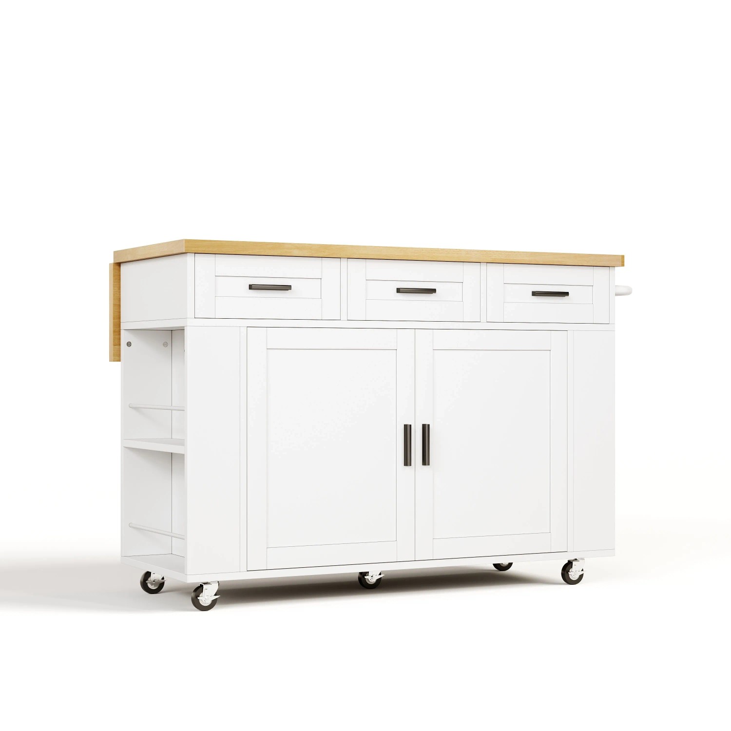 Merax Mobile Kücheninsel mit Klappplatte  Müllschrank  Stauraum  Steckdose  Rollen 120x45-70x84cm