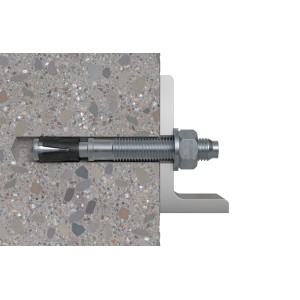 fischer Bolzenanker FAZ II Plus 8/10 gvz im Beton mit Winkel befestigt.